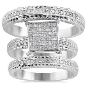 10K White Solid Gold Classic Diamond Wedding Band Set 0.45 Ctw