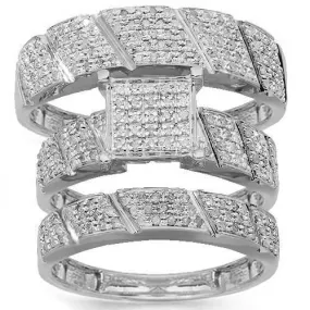 10K White Solid Gold Diamond Wedding Band Set 0.86 Ctw