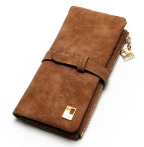 2018 New Fashion Women Wallets Drawstring Nubuck Leather Zipper Wallet Women'S Long Design Purse