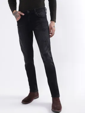 Antony Morato Men Black Low Distress Light Fade Slim Fit Jeans