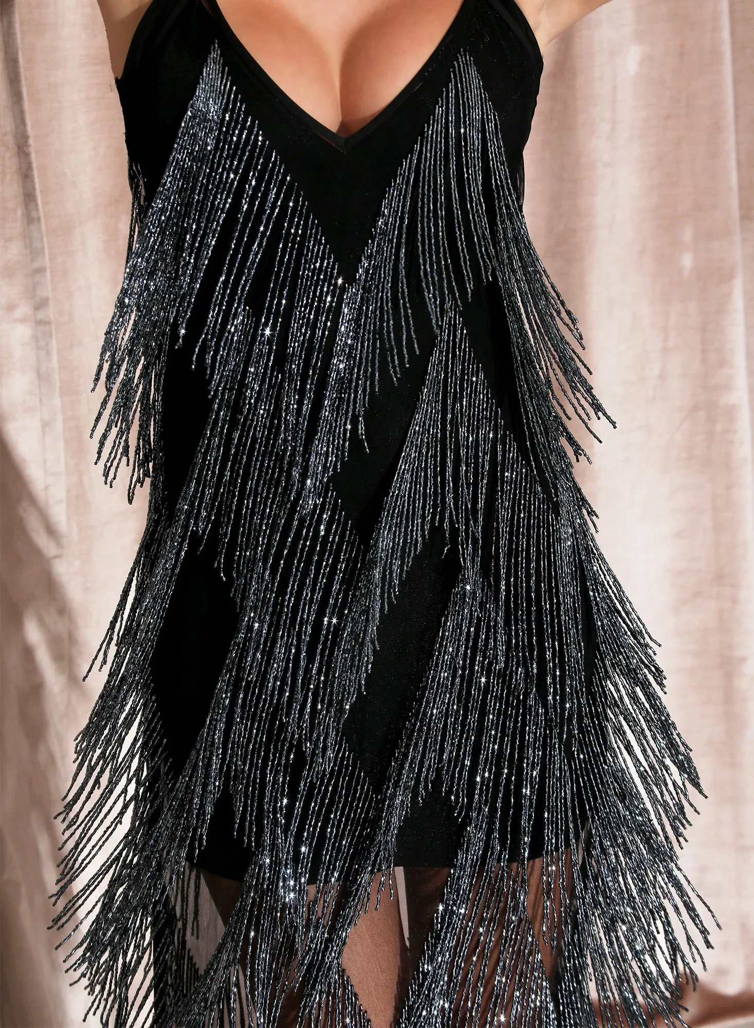 Beaded Fringe Dress with Slip