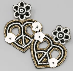 Beaded Peace Sign Heart Post Earrings 134860