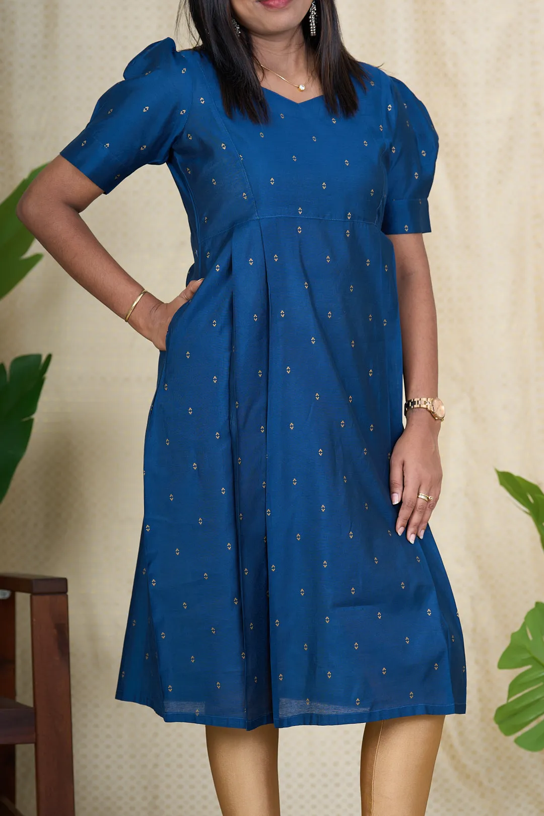 Best Kurta for Women - Royal Blue Viscose Silk Heart Neck Kurta