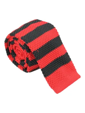 BLACK & RED STRIPED KNITTED TIE