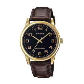 Casio Minimalistic Black Dial Brown Leather Strap Watch| MTP-V001GL-1BUDF