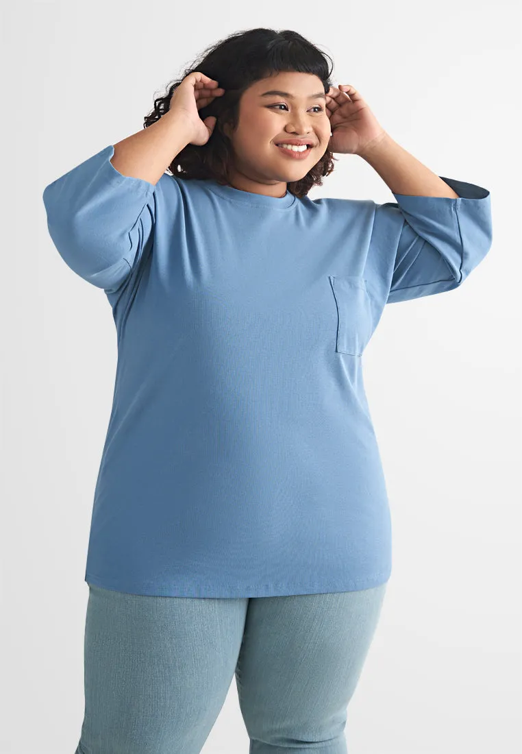 Cavina CLASSIC FINE 3/4 Sleeves Boxy Tee - Pastel Blue