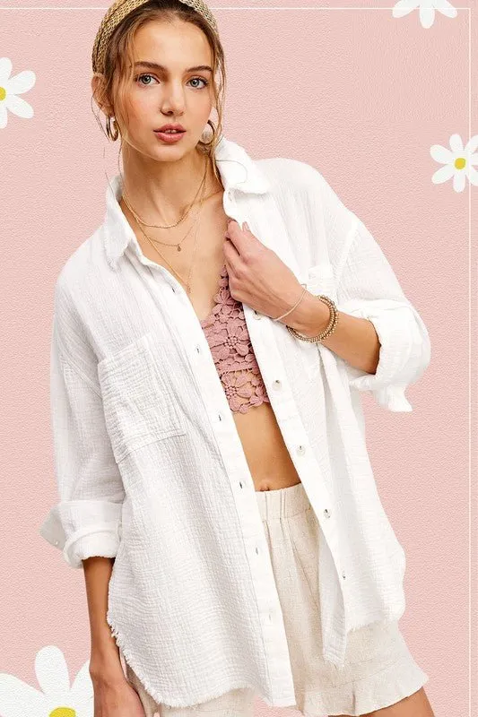 Crinkled Gauze Button Down Shirt