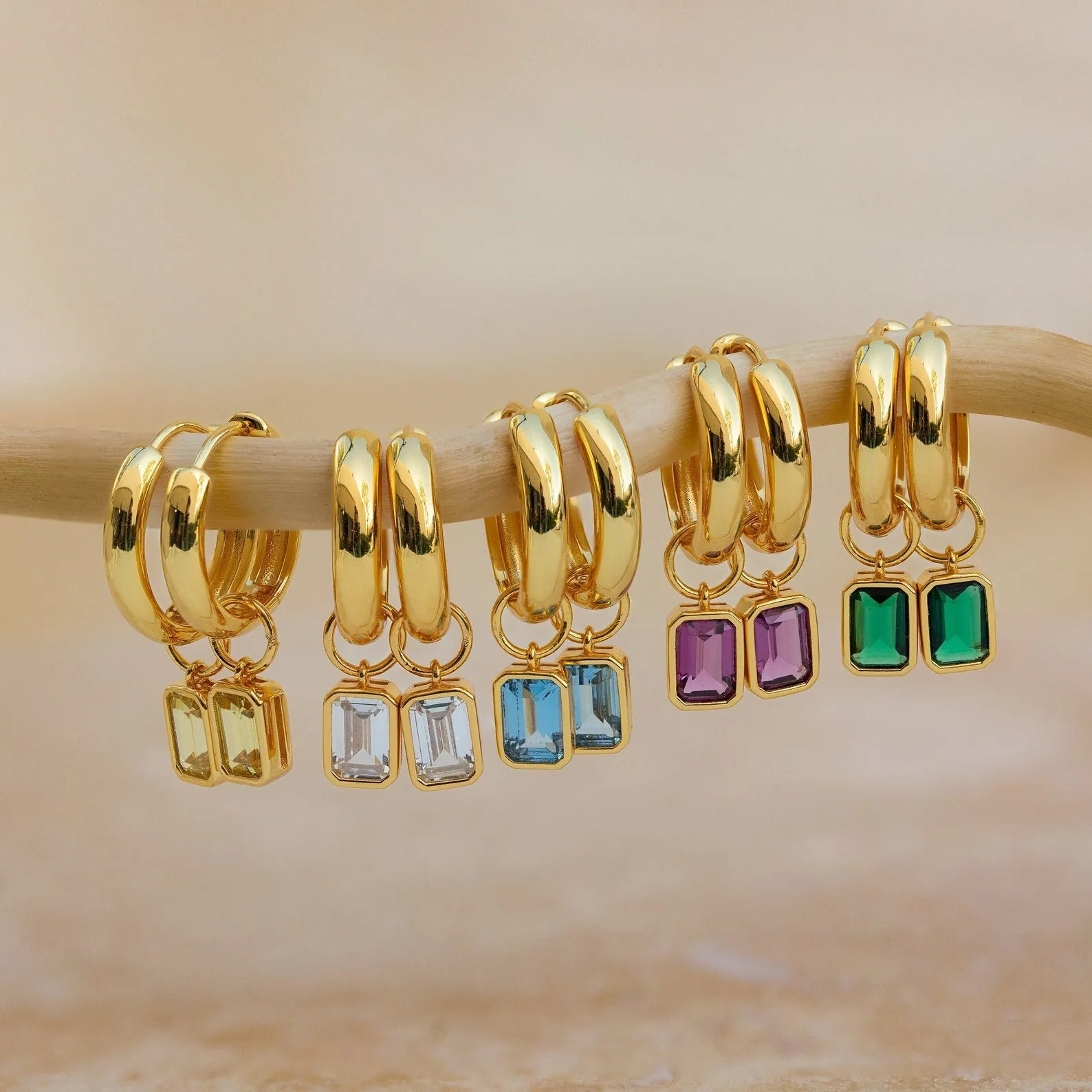 Dangling Emerald Birthstone Hoops