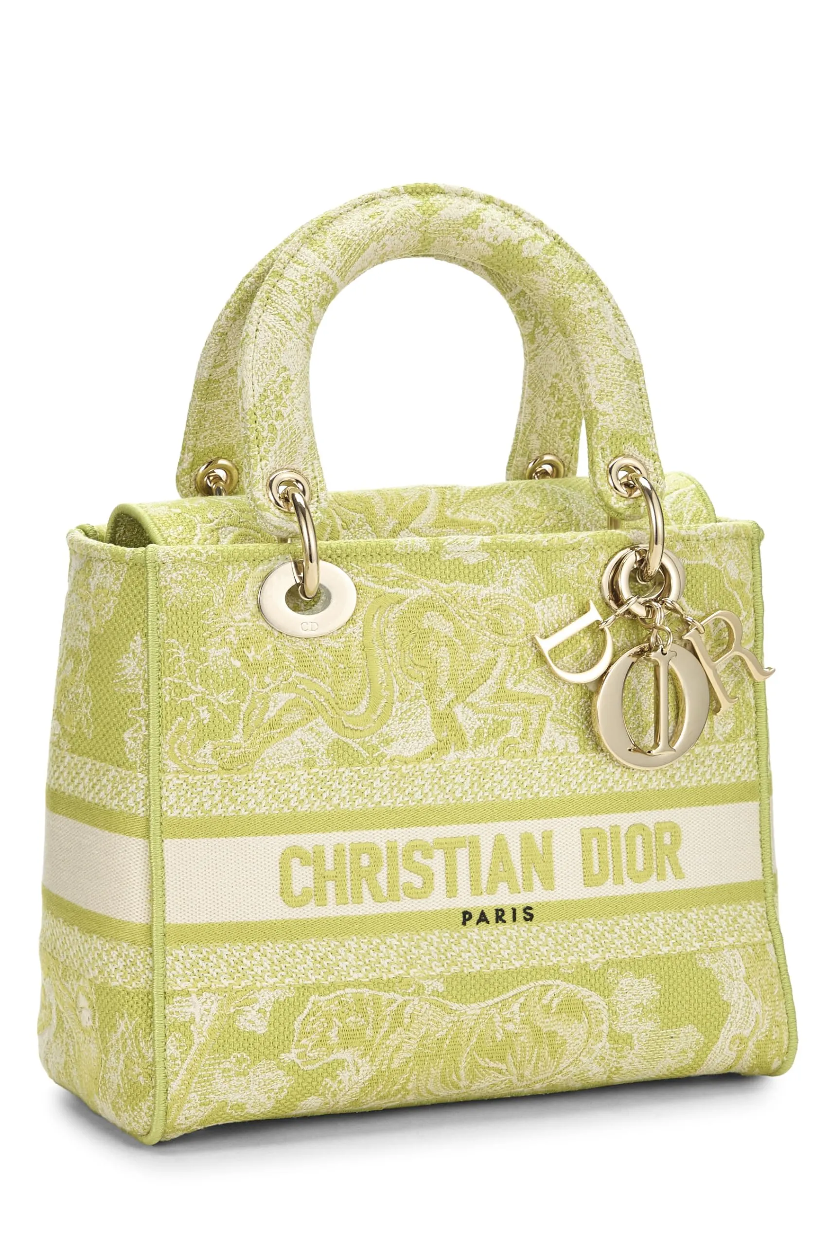 Dior,  Green Embroidered Canvas Lady D-Lite Medium, Green