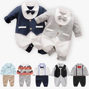 Gentleman baby boy clothes bow tie long sleeve baby onesie