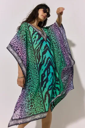 Green Ombre Engineered Animal Print Kaftan