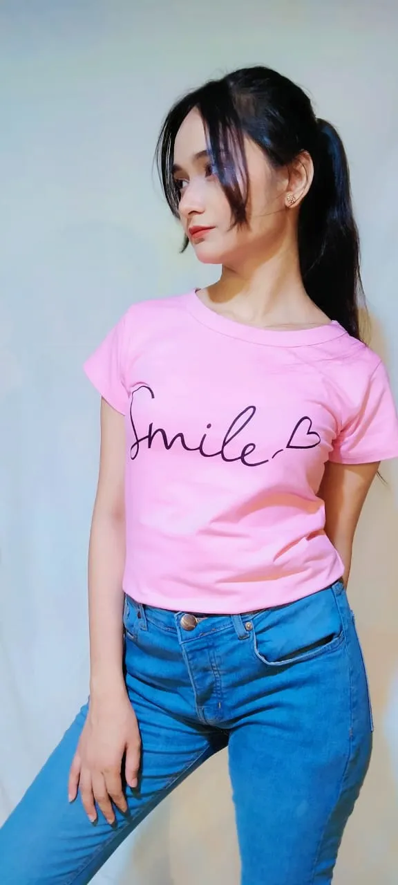 LETTER AND HEART PRINT TEE-PINK