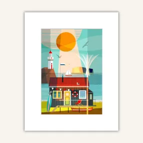 Matted Print - NZ Beach Bach