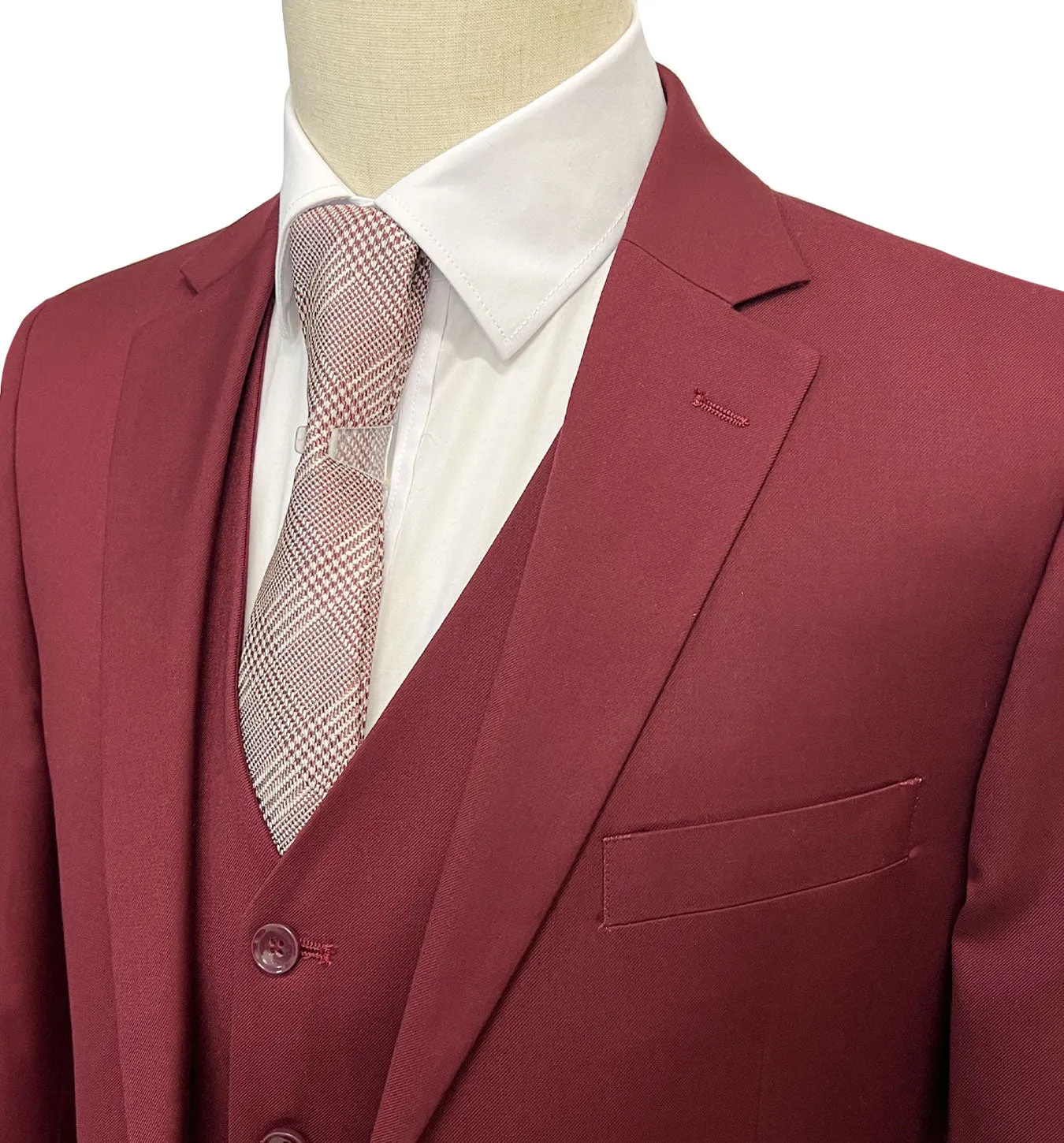 Mazari Modern Fit Vested Suit - Burgundy 1501