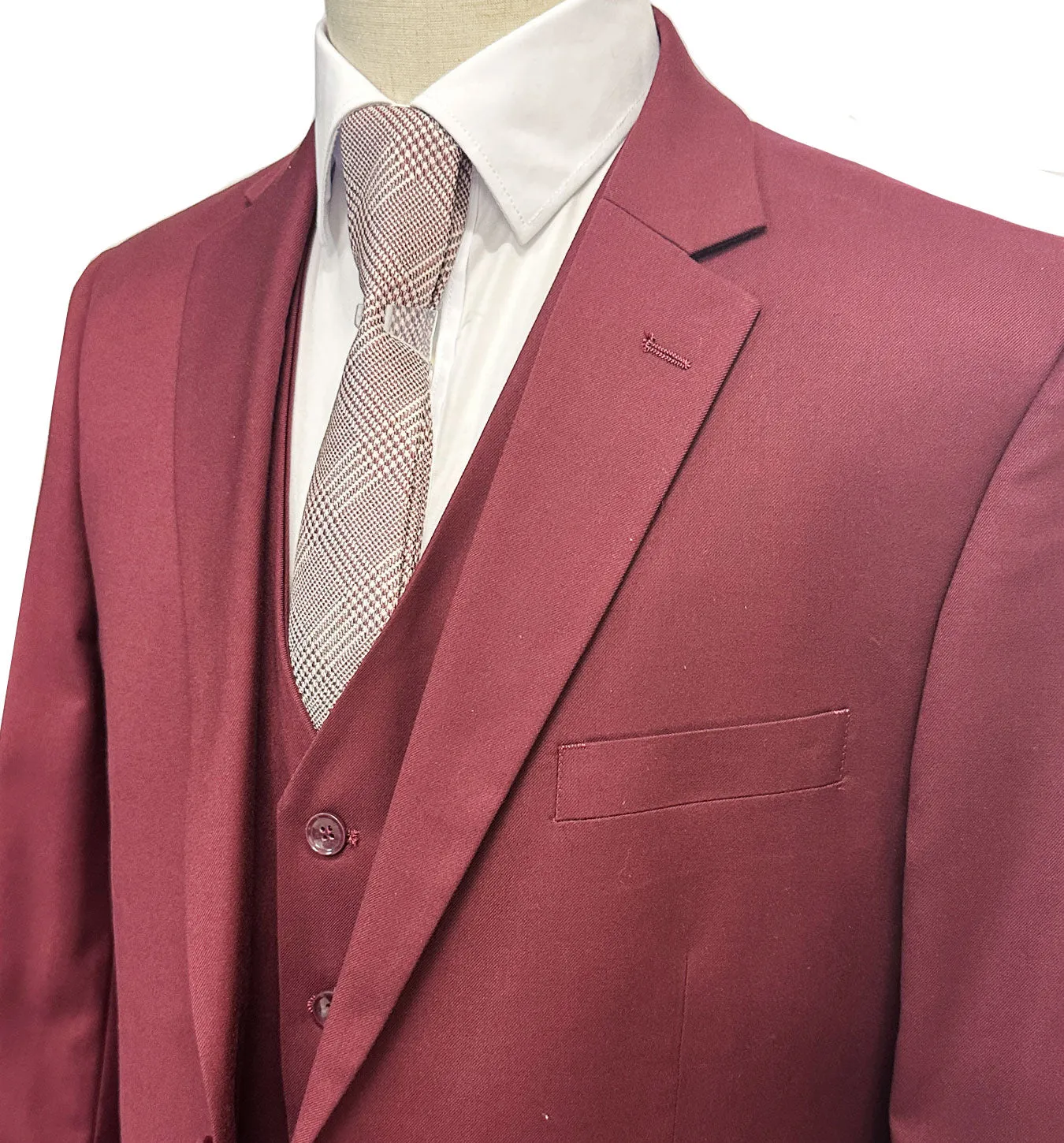 Mazari Modern Fit Vested Suit - Burgundy 1501