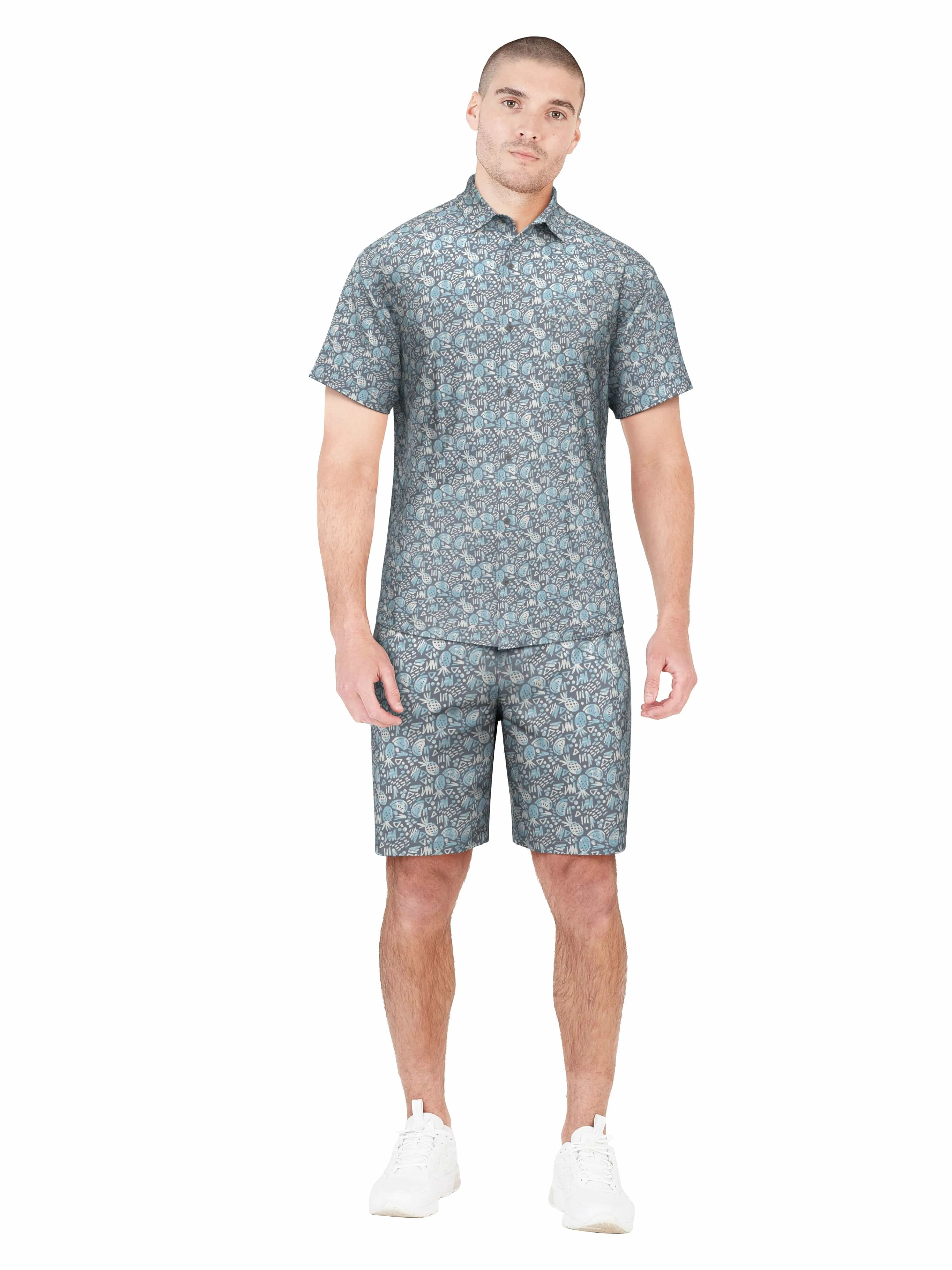 Men's Woven Pineapple Print Golf Shirt