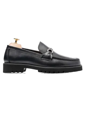 Penny Loafer Horsebit Silver Buckle- Black Leather (Eva Combat)