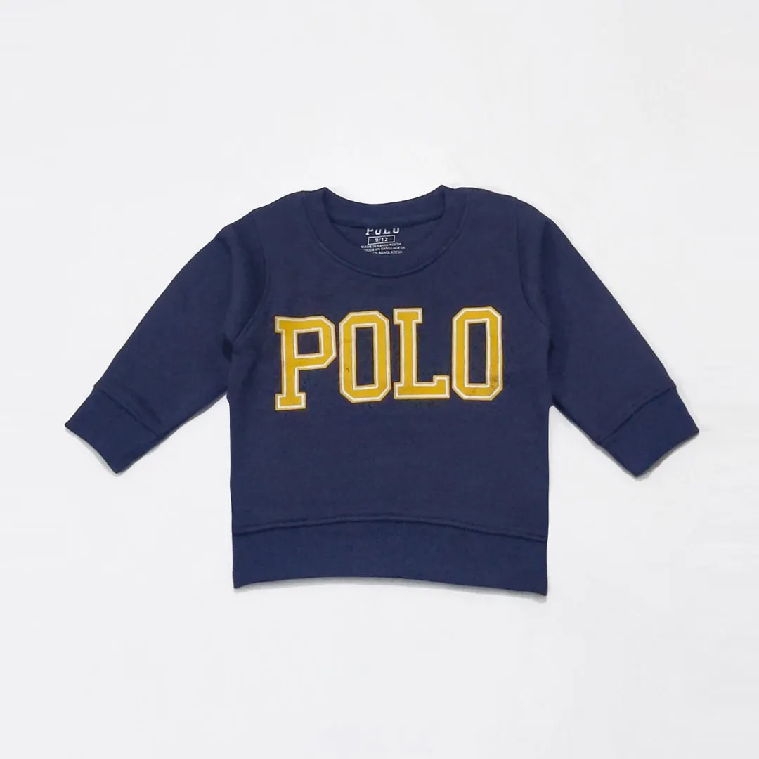 PL - Kids 'Navy' Round Neck Polo Printed Sweatshirt PL925