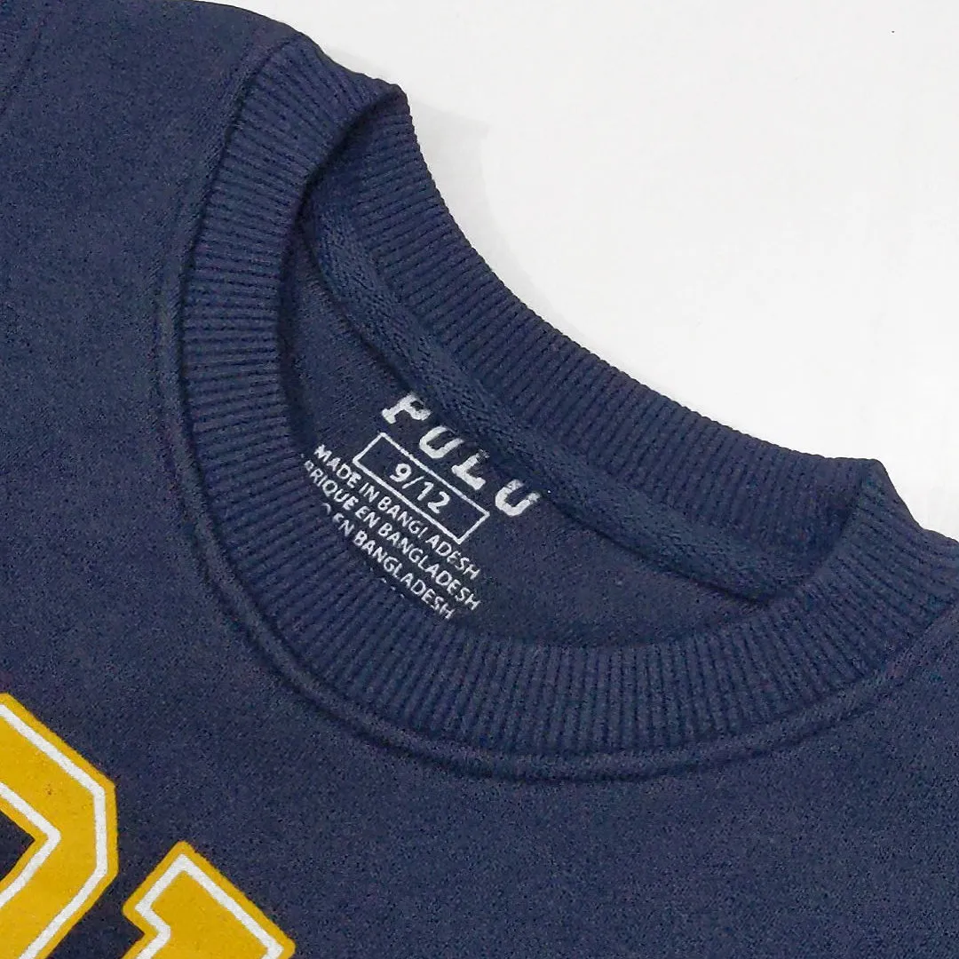 PL - Kids 'Navy' Round Neck Polo Printed Sweatshirt PL925