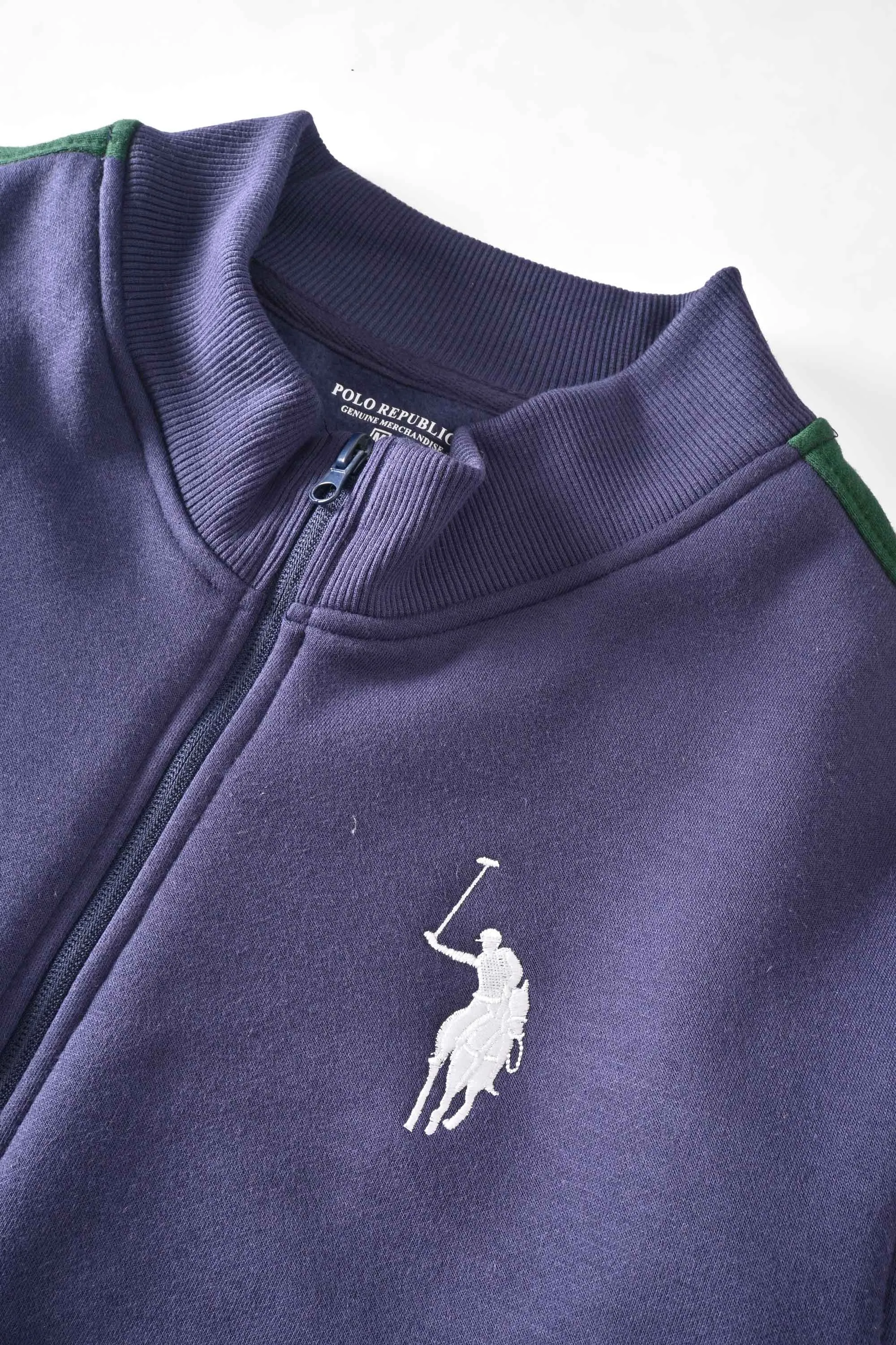 Polo Republica Men's Big Pony Embroidered Contrast Shoulder Fleece Zipper Jacket