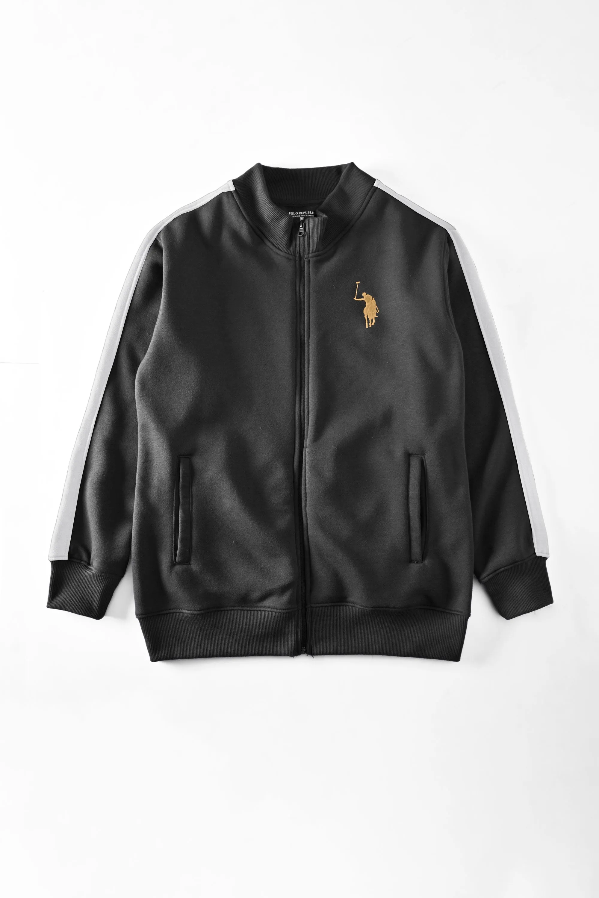 Polo Republica Men's Big Pony Embroidered Contrast Shoulder Fleece Zipper Jacket