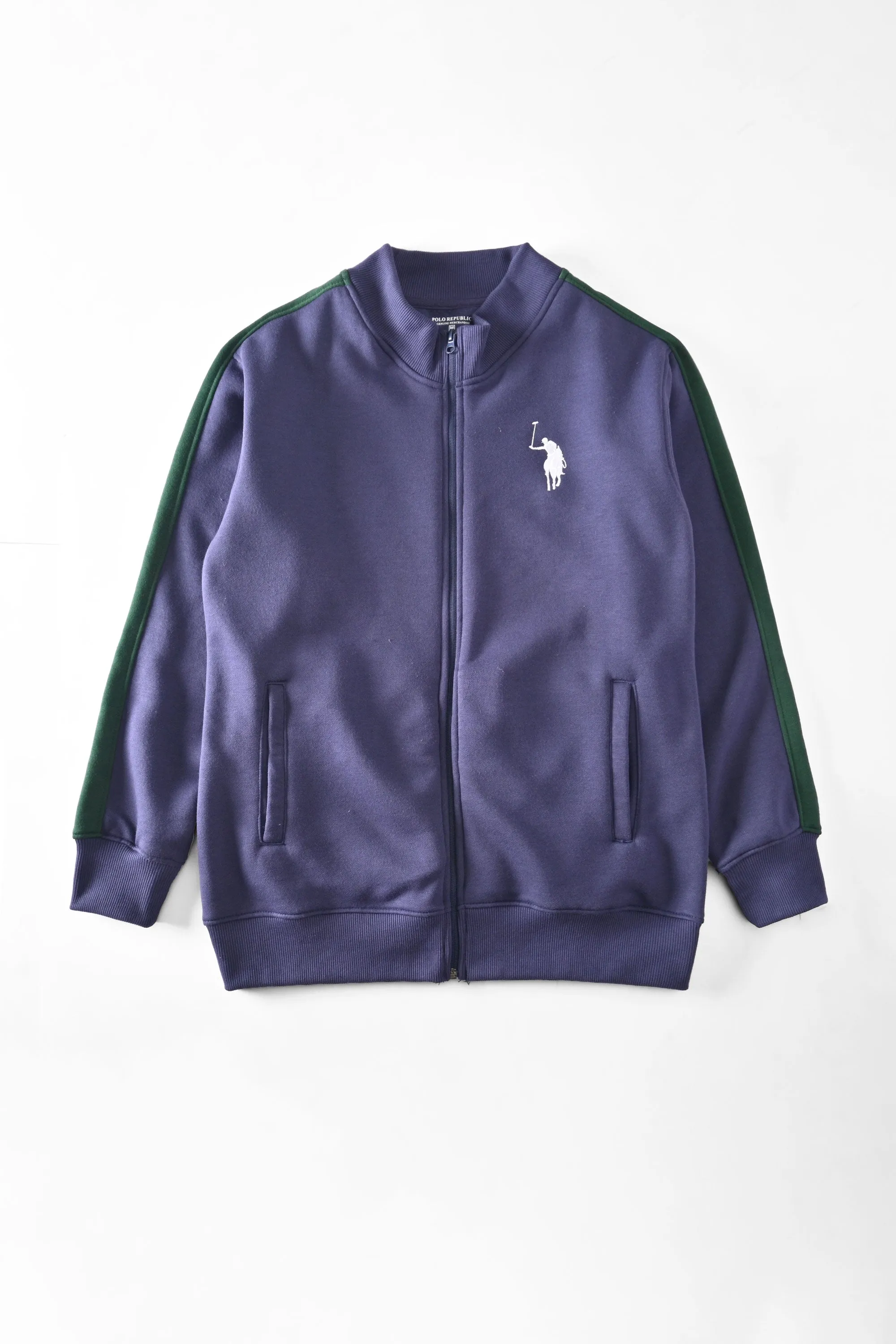 Polo Republica Men's Big Pony Embroidered Contrast Shoulder Fleece Zipper Jacket