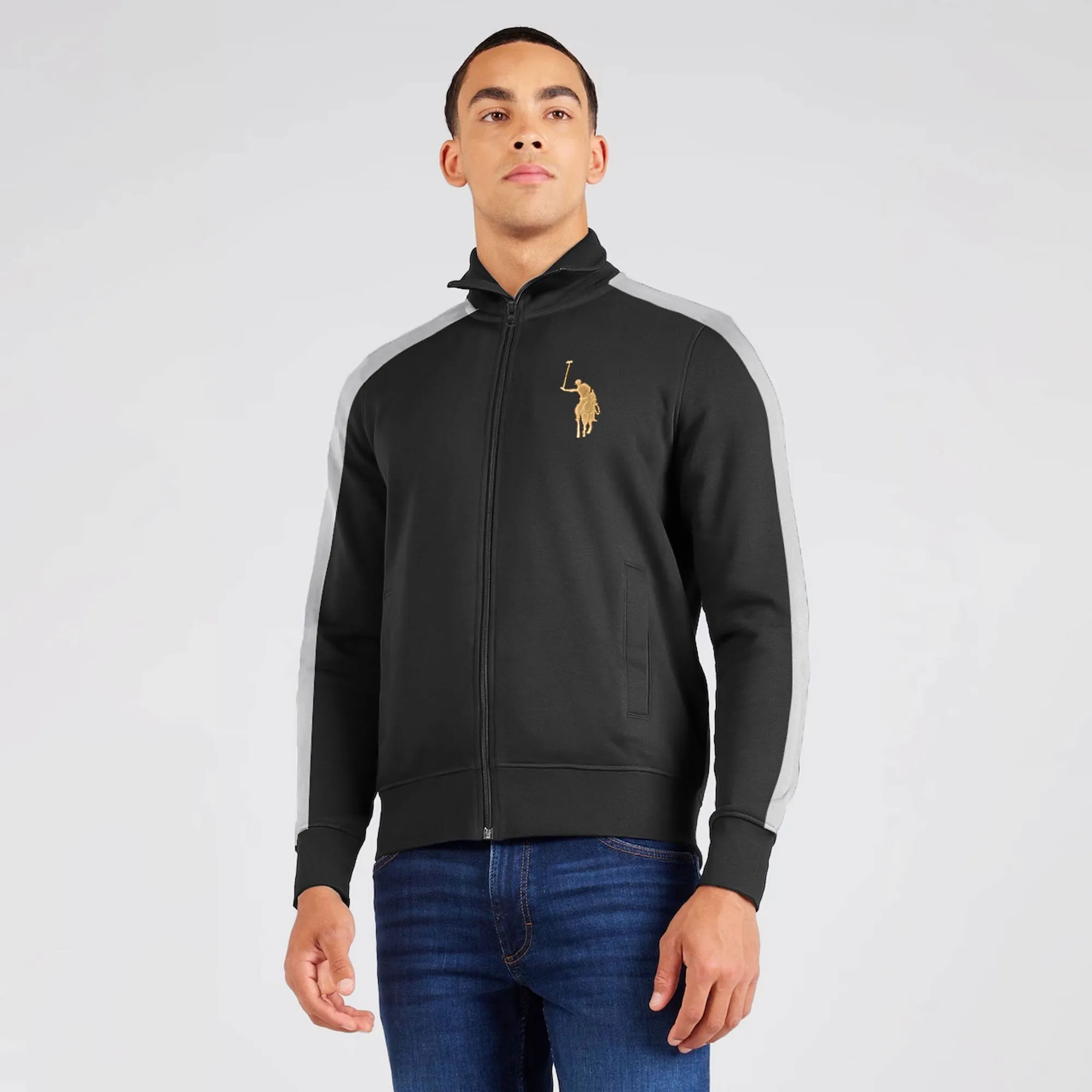 Polo Republica Men's Big Pony Embroidered Contrast Shoulder Fleece Zipper Jacket