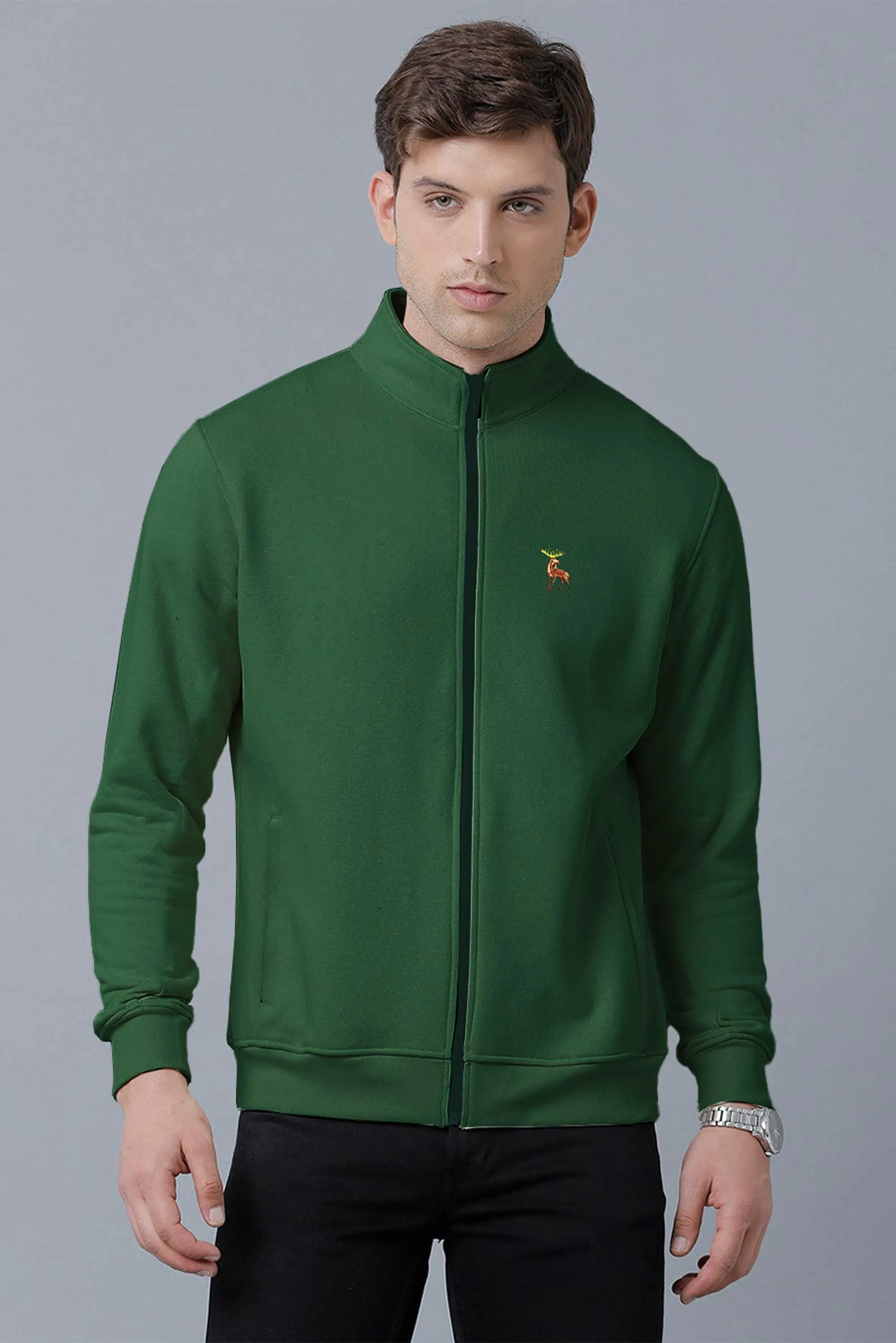 Polo Republica Men's Moose Embroidered Fleece Zipper Jacket