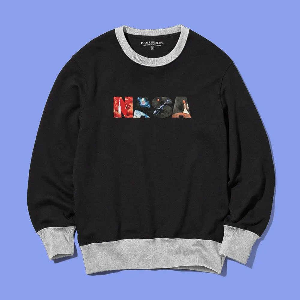 Polo Republica Men's Nasa Printed Contrast Neck Fleece Sweat Shirt