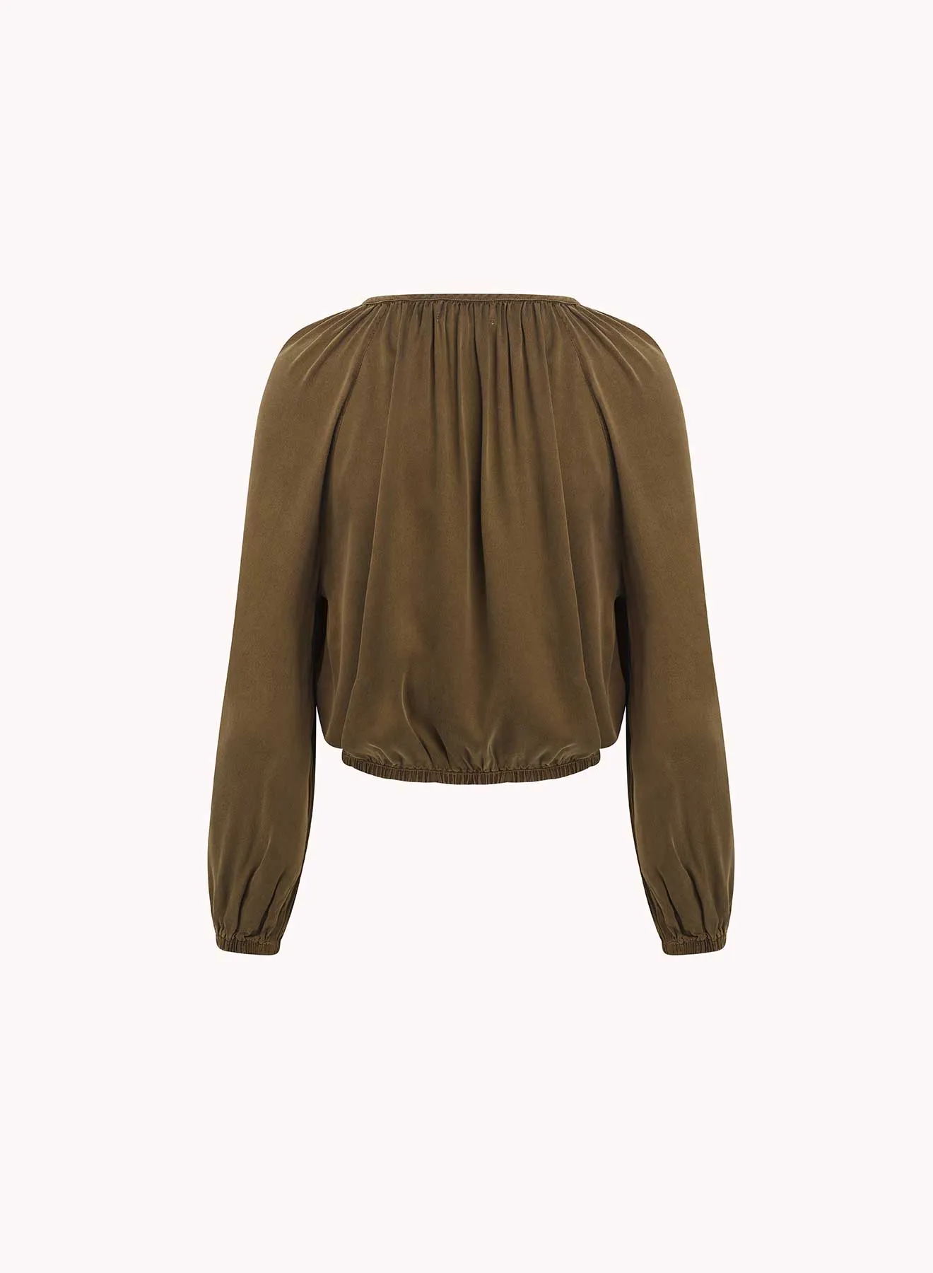 Shirred Button Front Blouse - Autumn Olive