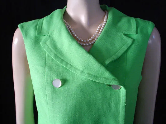 *VINTAGE I. MAGNIN LUSCIOUS LIME LINEN PRINCESS SEAMS - SPRING / SUMMER DRESS