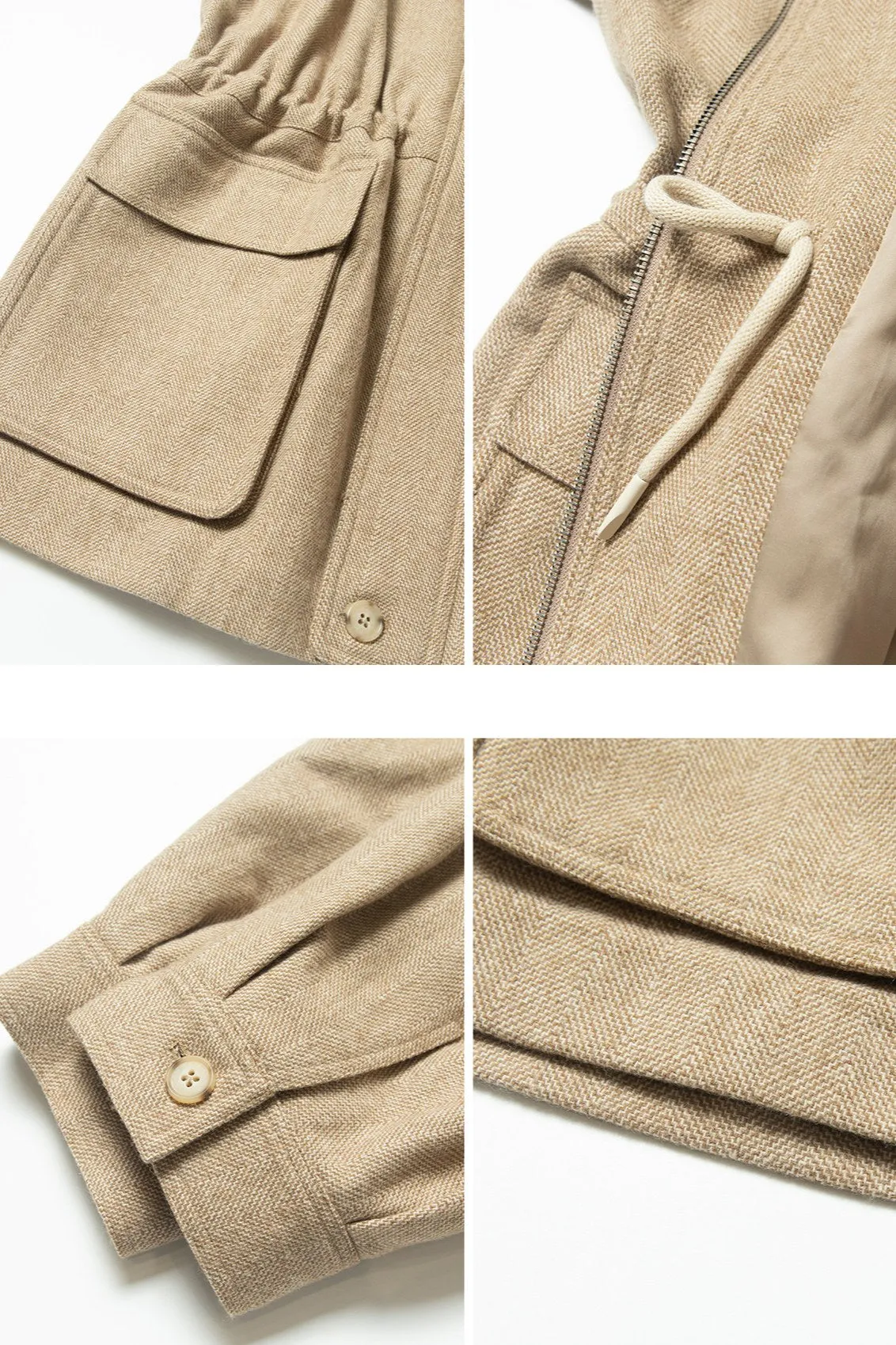 Wool riched large patch pockets parka jacket | 2 color